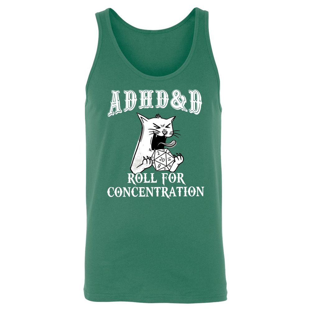 Cat ADHD&D Roll For Concentration Unisex Jersey Tank - Kelly - 9