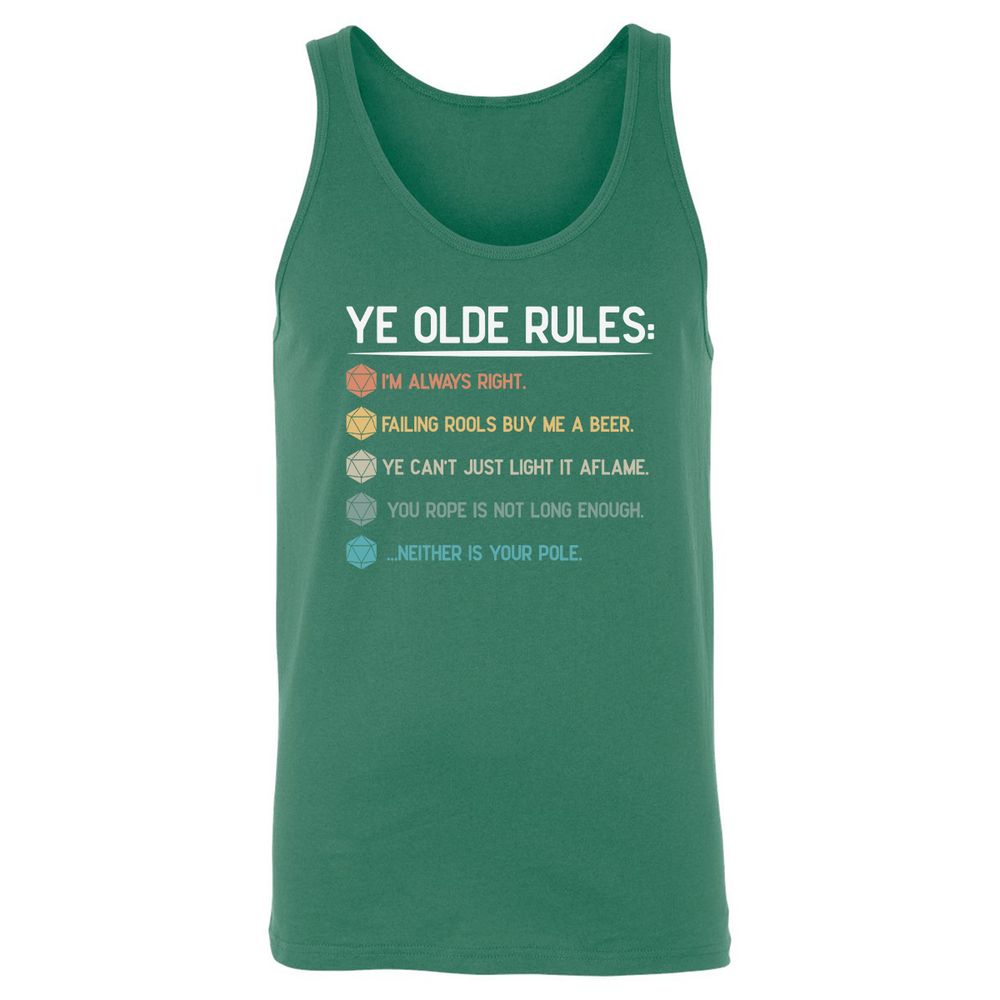 Dungeon Master Rules – Ye Olde RPG Unisex Jersey Tank - Kelly - 9