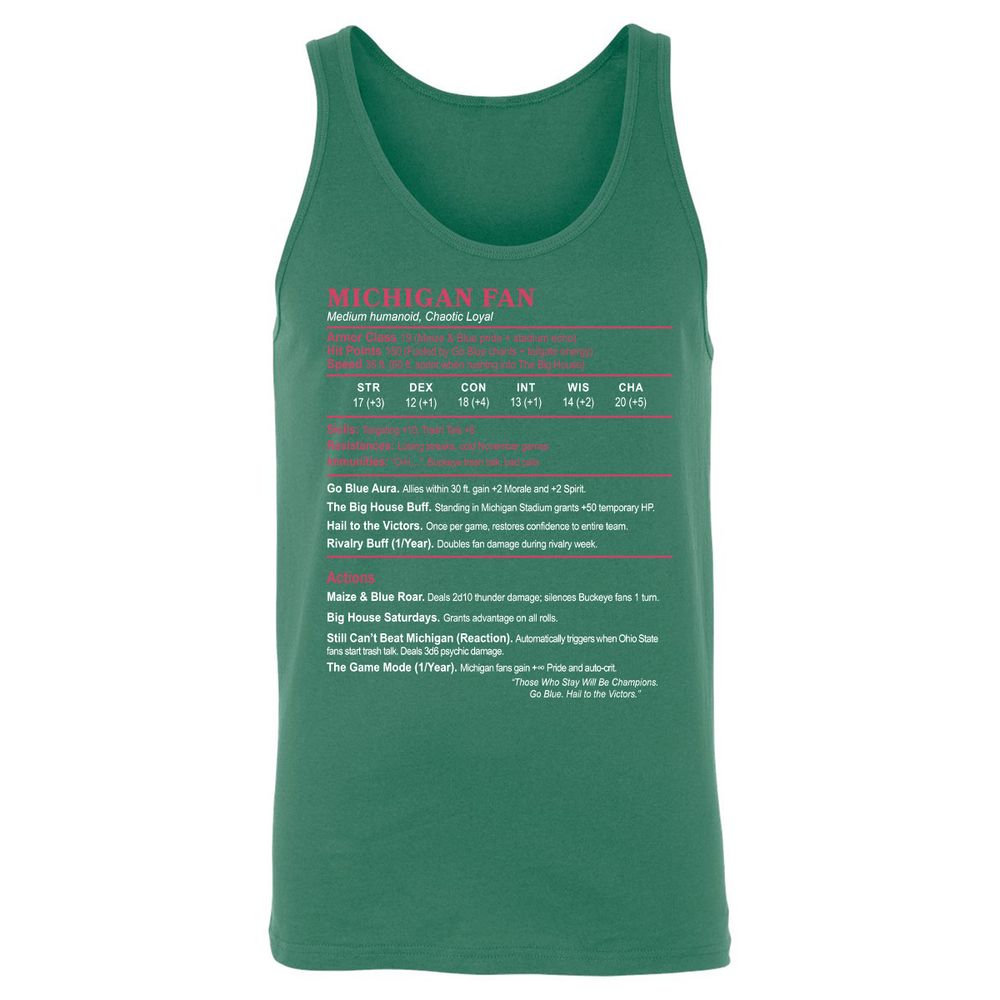 MICHIGAN FAN Unisex Jersey Tank - Kelly - 9