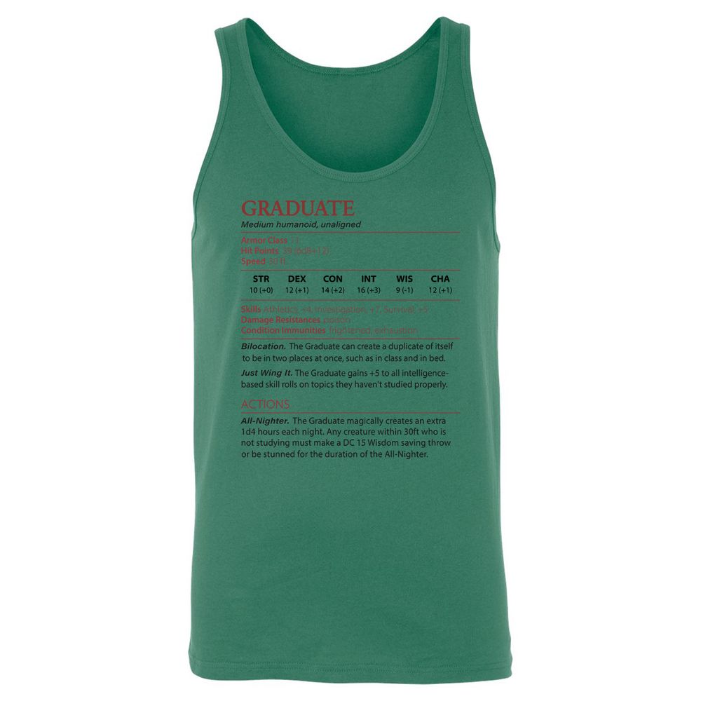 Graduate Stats Unisex Jersey Tank - Kelly - 9