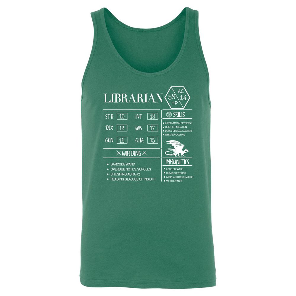 Librarian New Unisex Jersey Tank - Kelly - 9