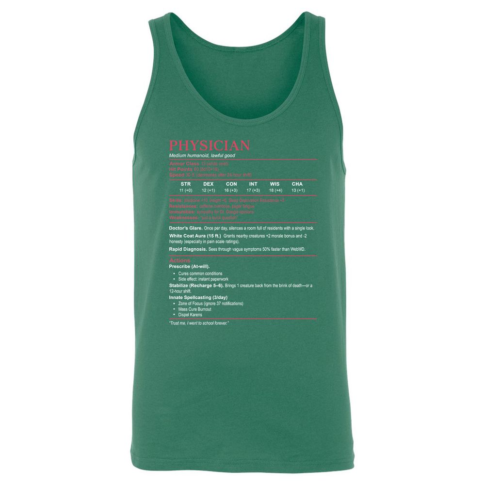 Physician Stats Unisex Jersey Tank - Kelly - 9
