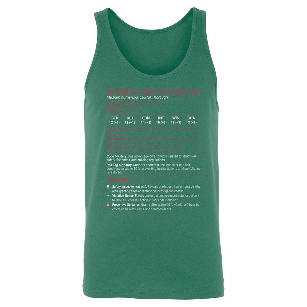 Building Safety Inspector Unisex Jersey Tank - Kelly - 9