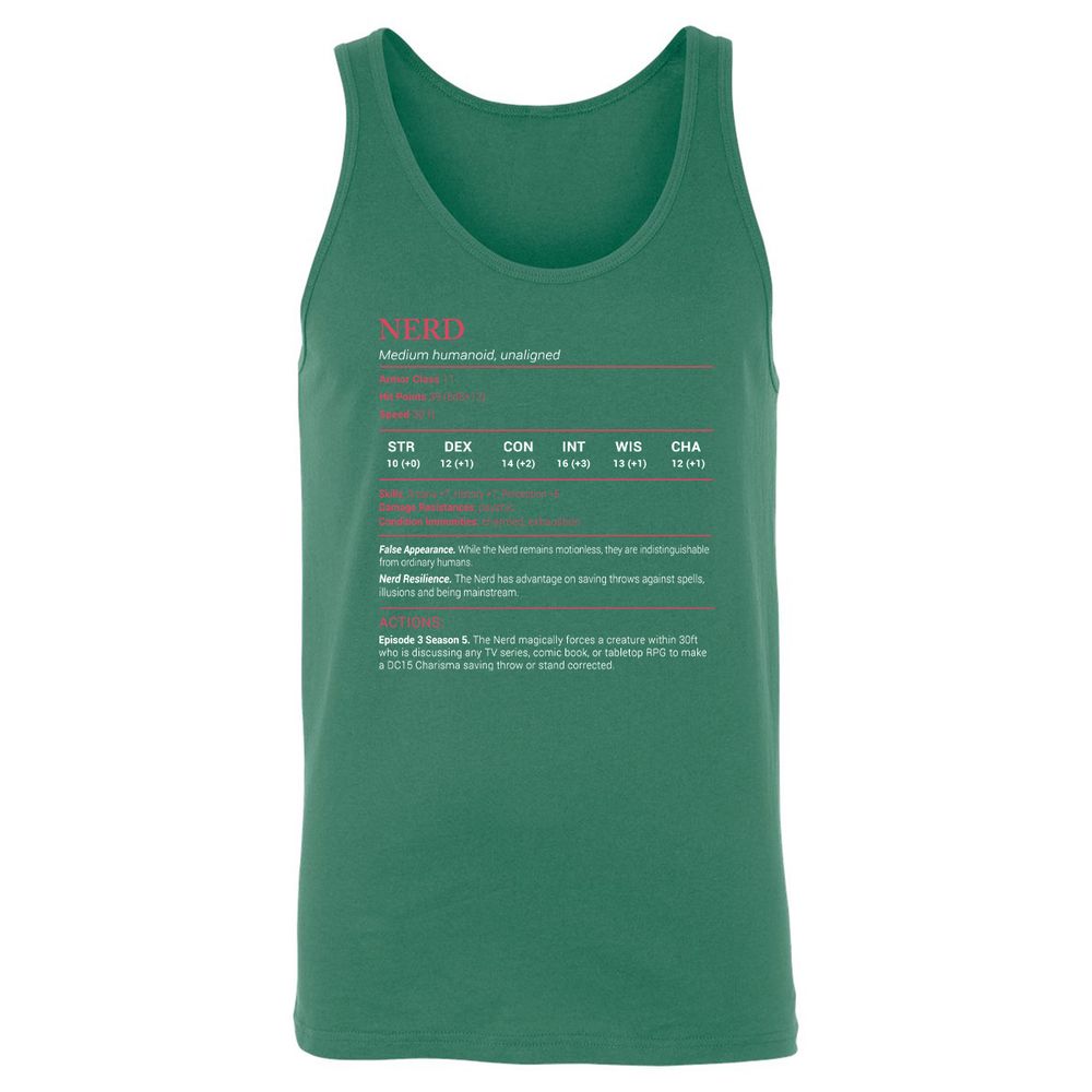 Nerd Stats Unisex Jersey Tank - Kelly - 9
