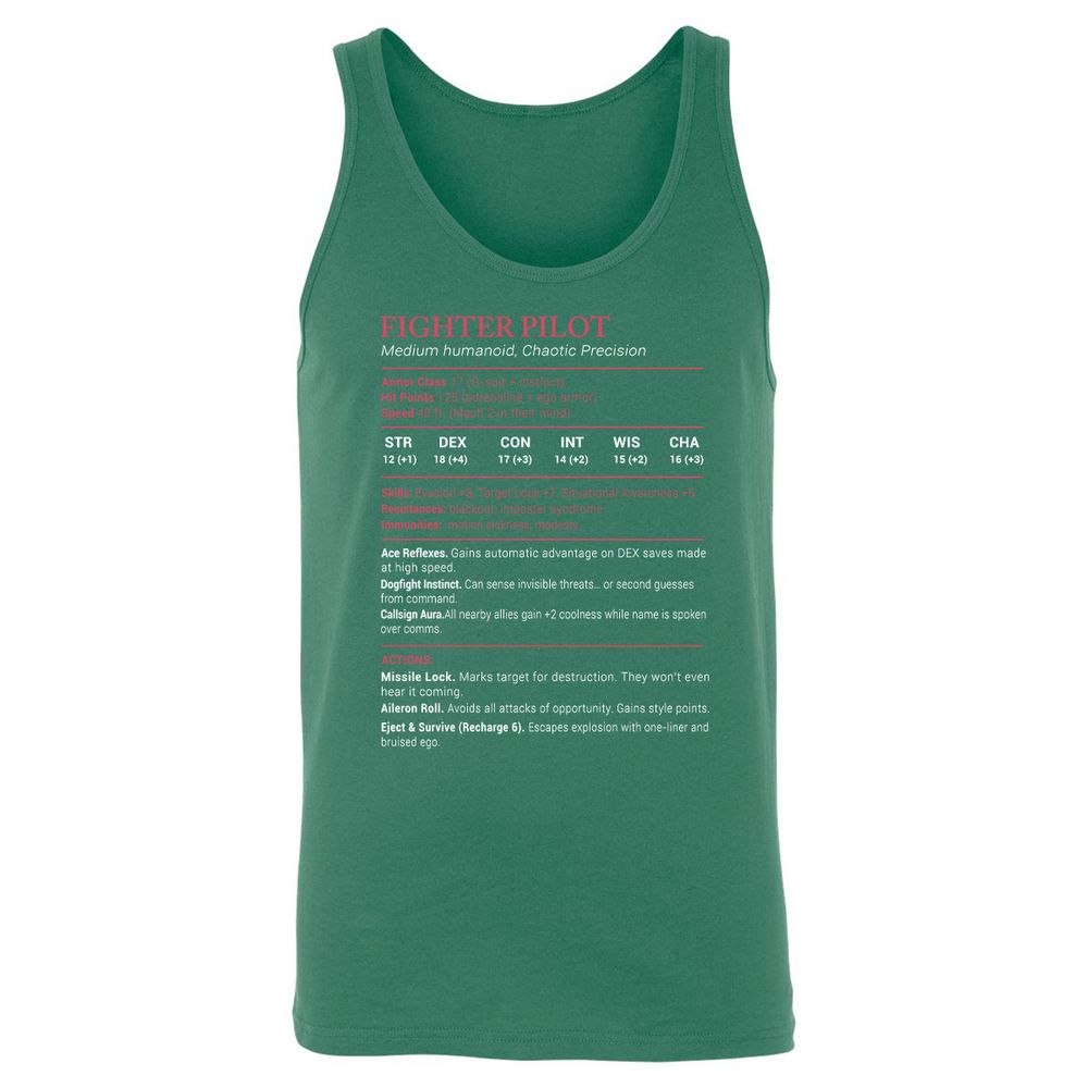 Fighter Pilot Stats Unisex Jersey Tank - Kelly - 9