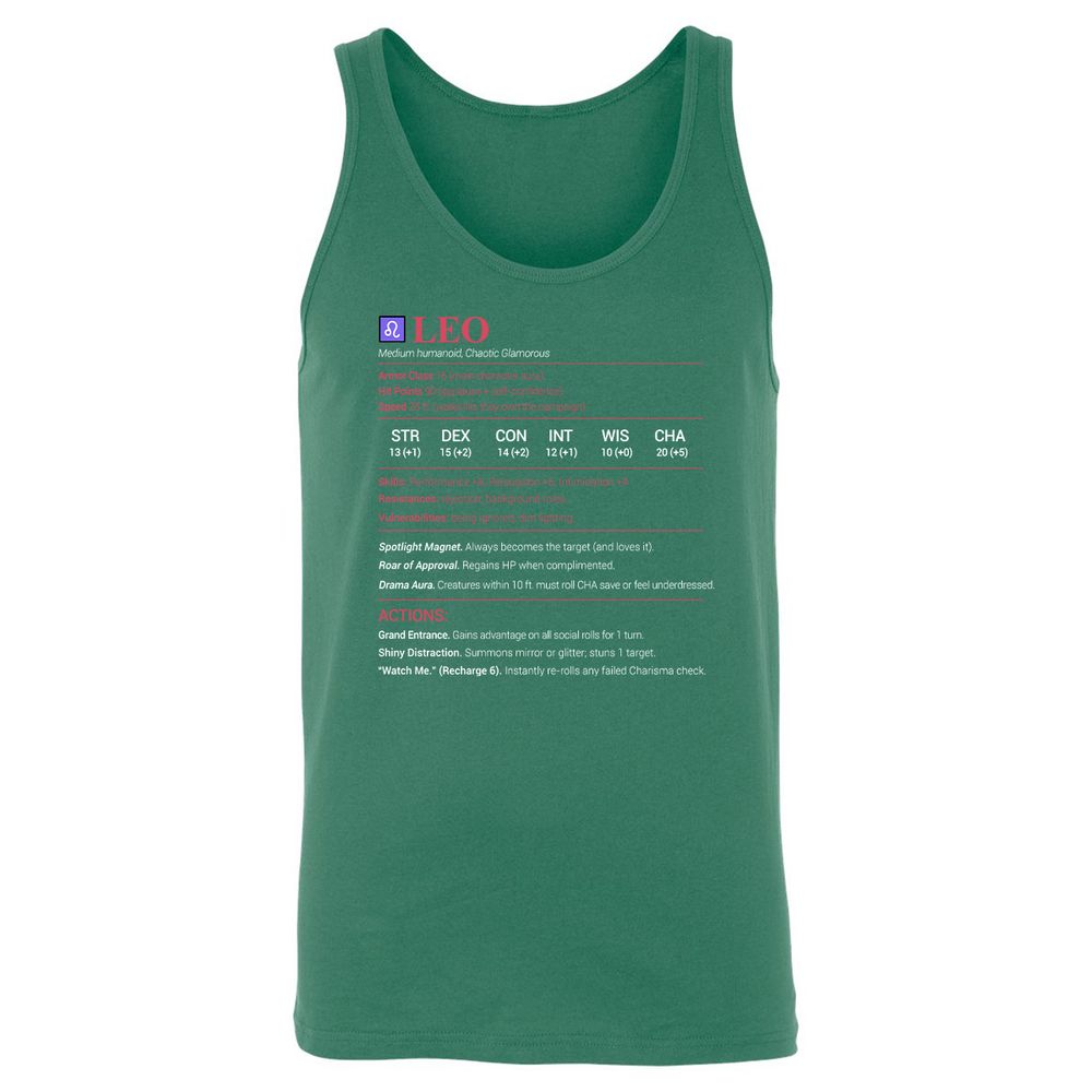 Leo Stats Unisex Jersey Tank - Kelly - 9