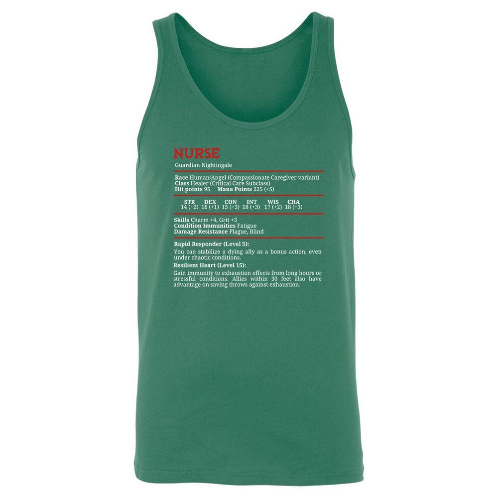 Nurse Stats Unisex Jersey Tank - Kelly - 9