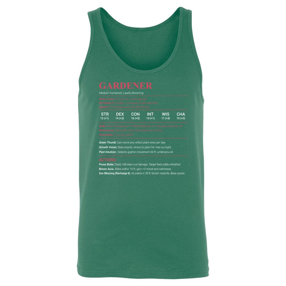 Gardener Stats Unisex Jersey Tank - Kelly - 9