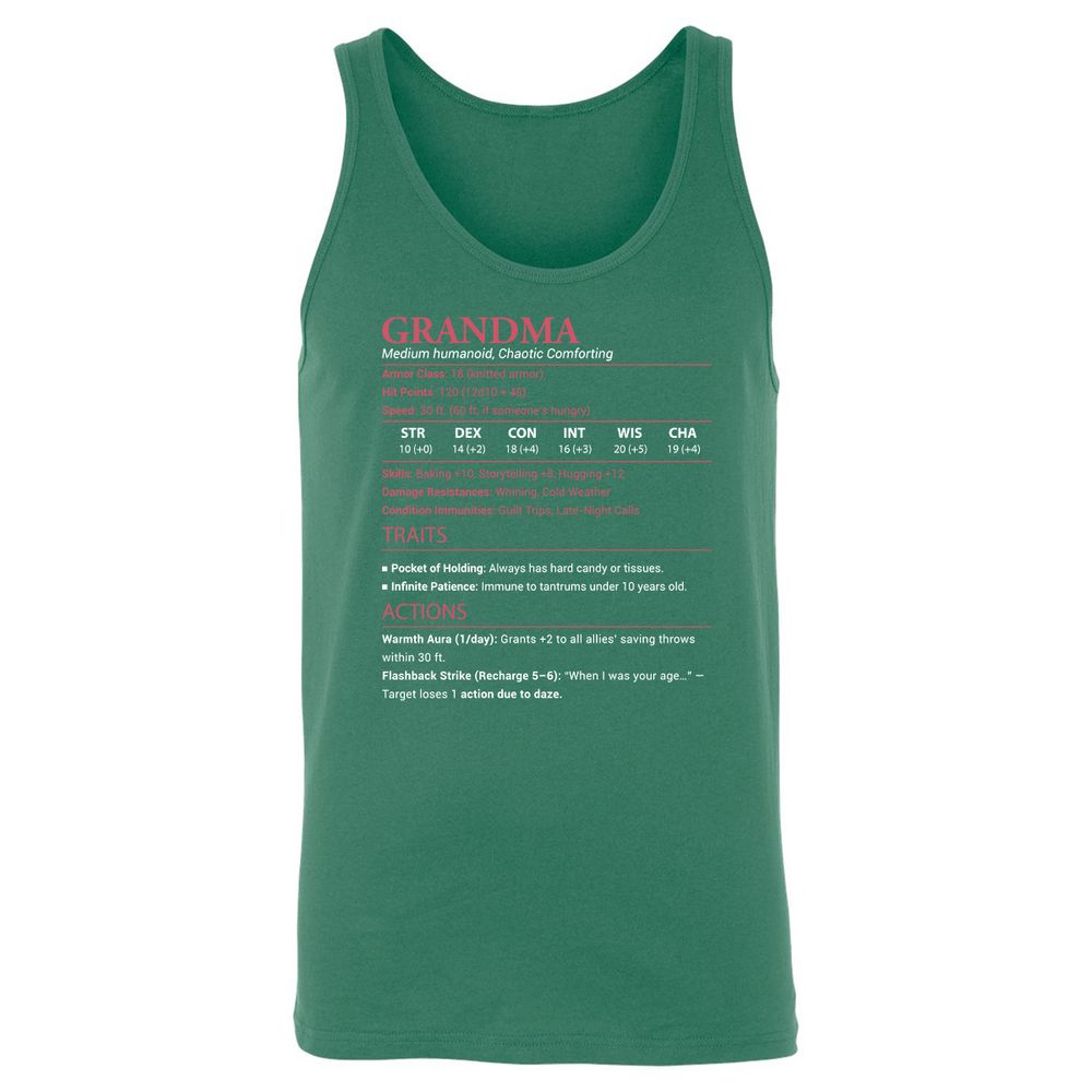 Grandma Stats Unisex Jersey Tank - Kelly - 9