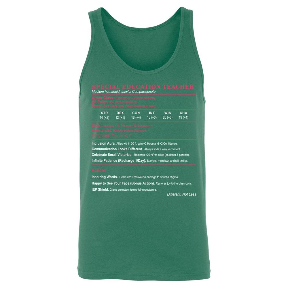 Special Education Teacher Unisex Jersey Tank - Kelly - 9