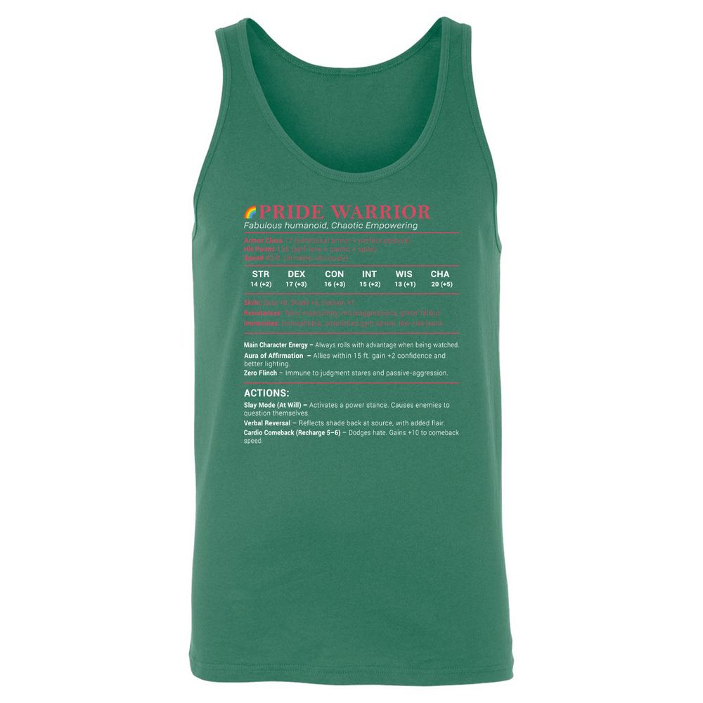 Pride Warrior Stats Unisex Jersey Tank - Kelly - 9