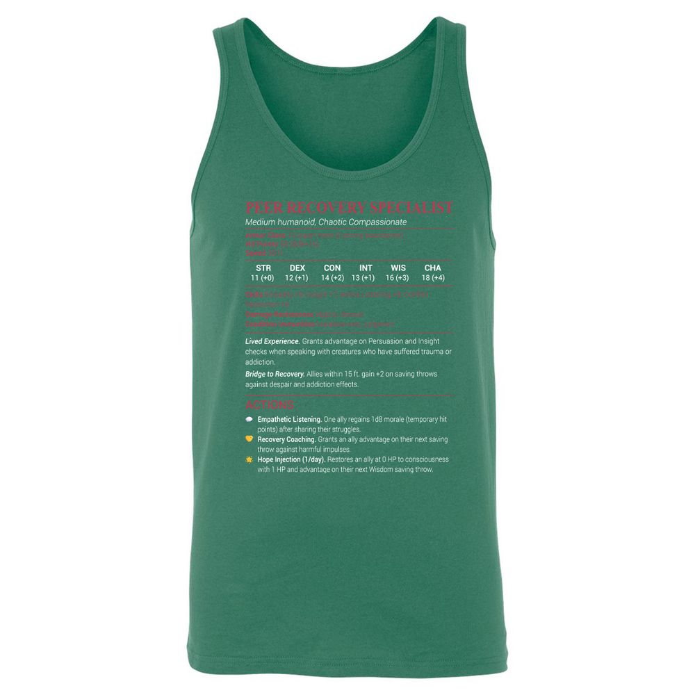 Peer Recovery Specialist Unisex Jersey Tank - Kelly - 9