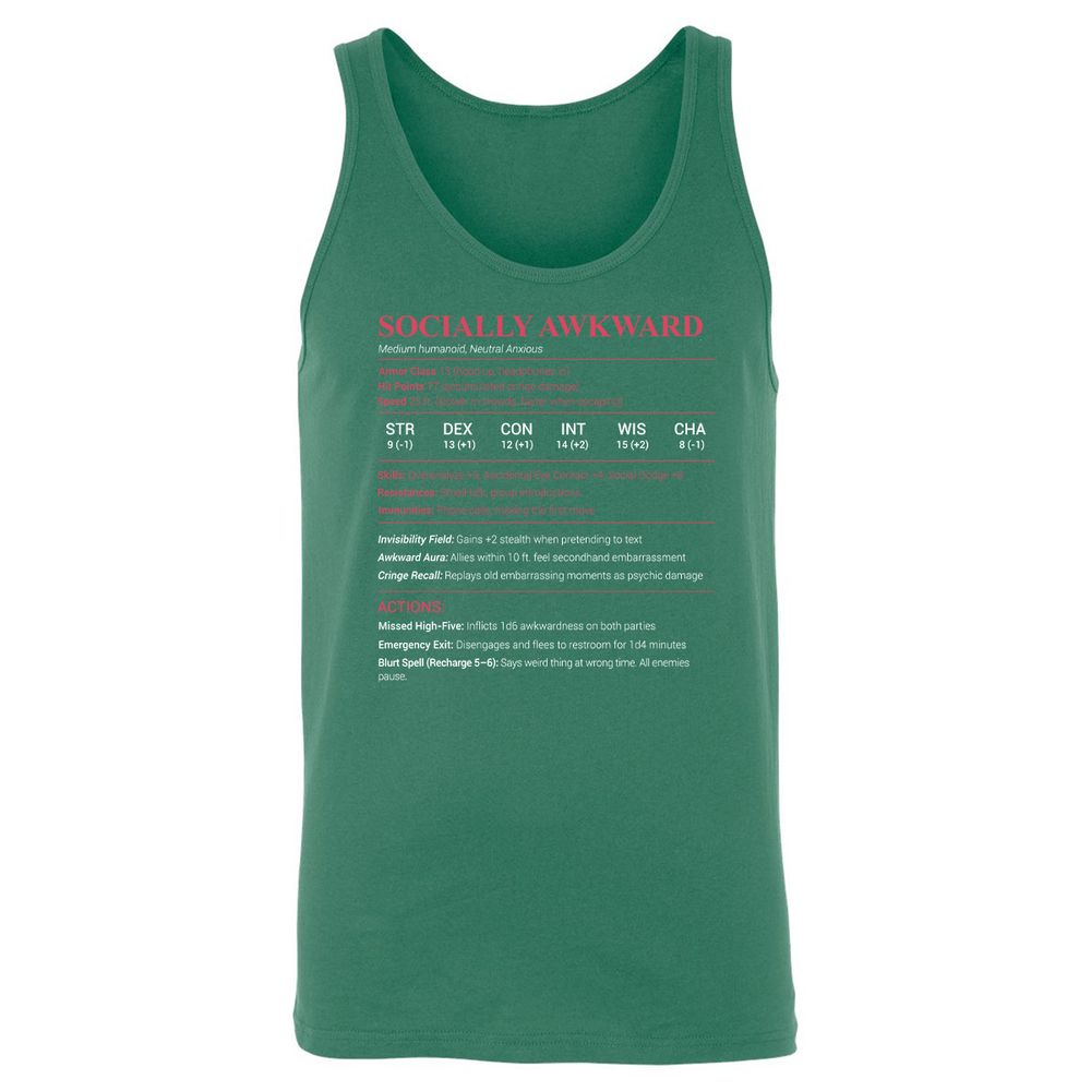 Socially Awkward Stats Unisex Jersey Tank - Kelly - 9