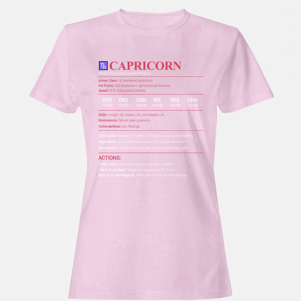 Capricorn Stats Women's T-Shirt - Light Pink - 9