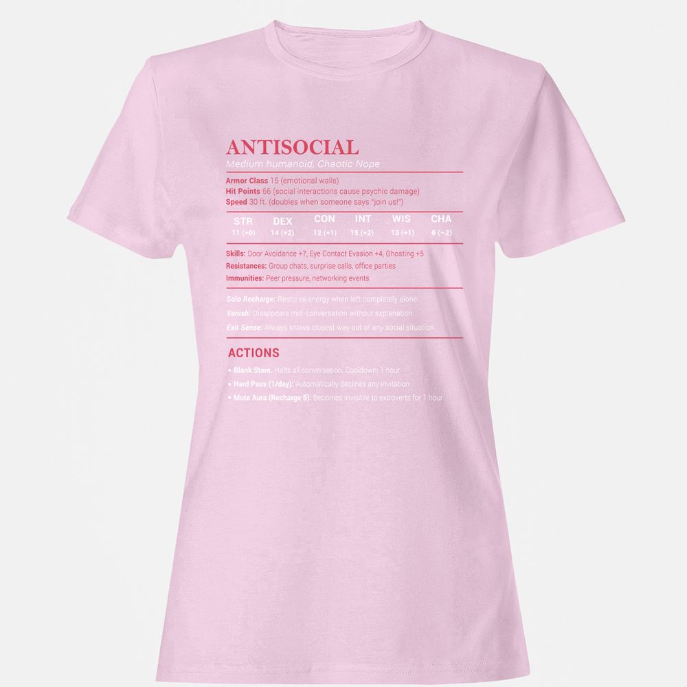 Antisocial Stats Women's T-Shirt - Light Pink - 9