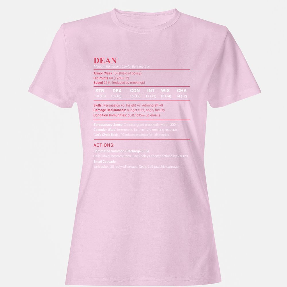 Dean Stats Women's T-Shirt - Light Pink - 9