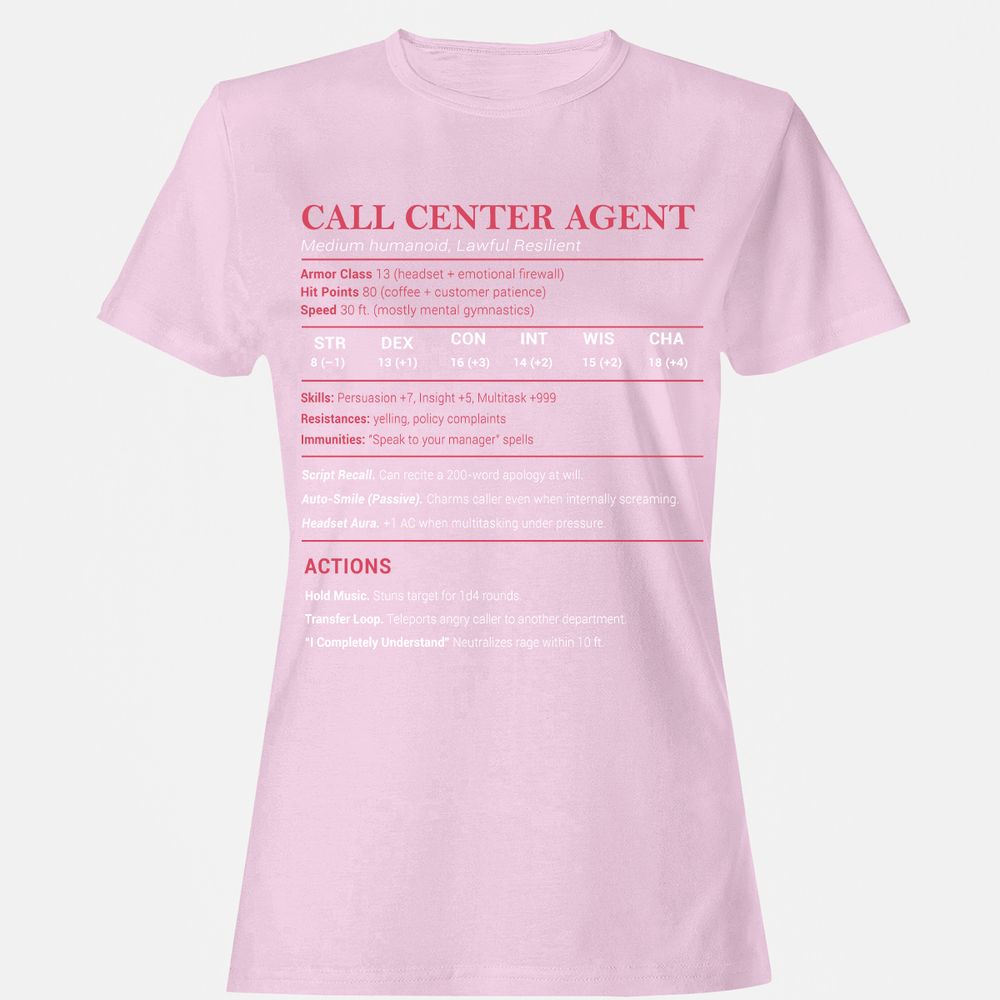 Call Center Agent Stats Women's T-Shirt - Light Pink - 9