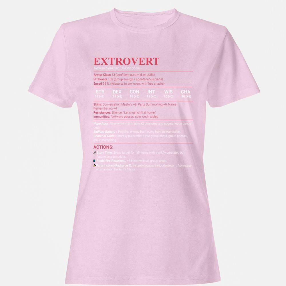 Extrovert Stats Women's T-Shirt - Light Pink - 9