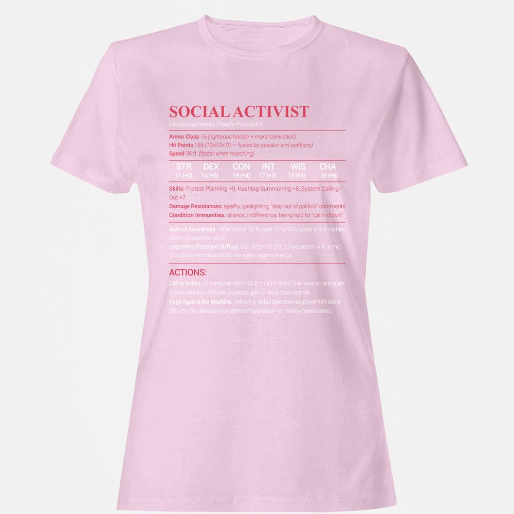 Social Activist Women's T-Shirt - Light Pink - 9