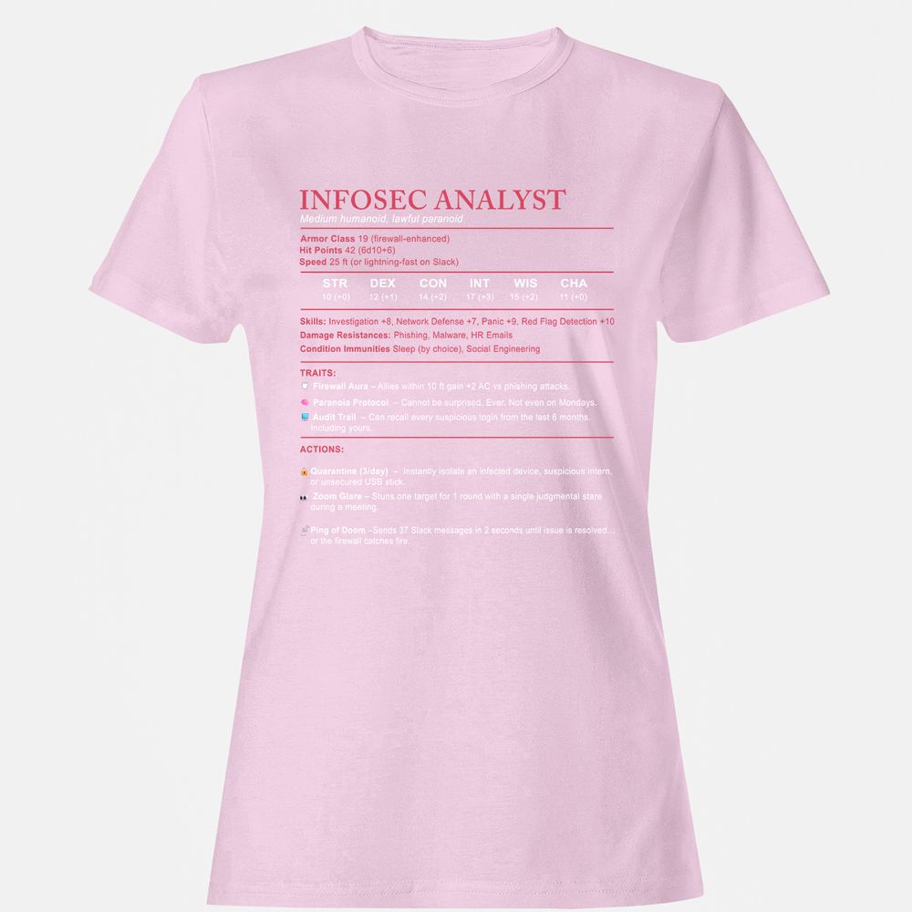 Information Security Analyst Stats Women's T-Shirt - Light Pink - 9