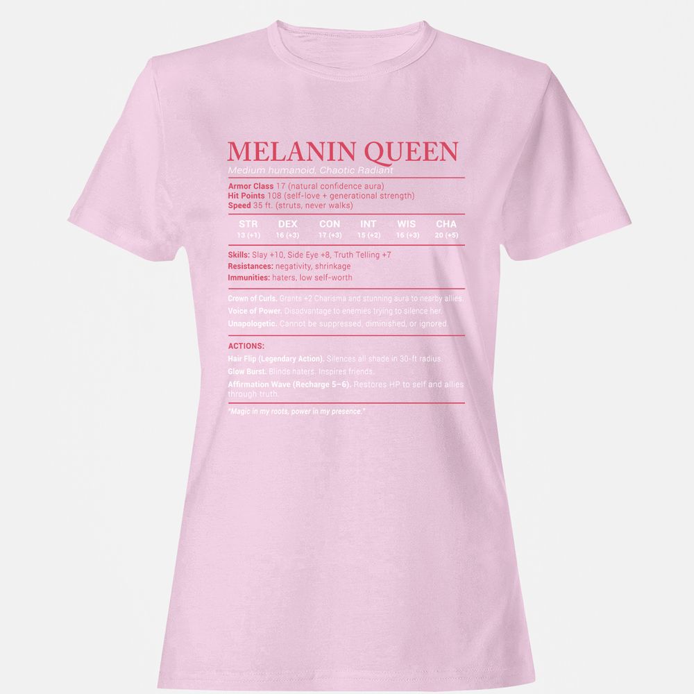 Melanin Queen Stats Women's T-Shirt - Light Pink - 9