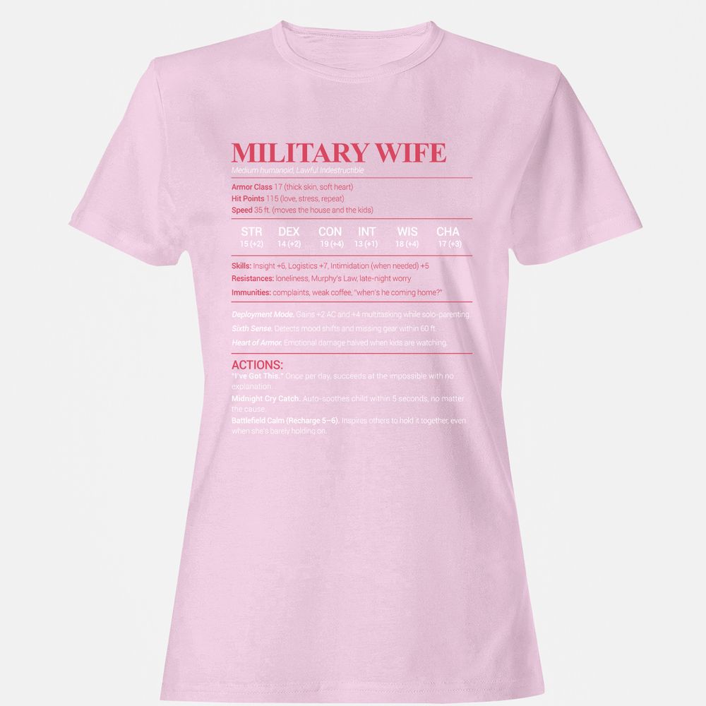 Military Wife Stats Women's T-Shirt - Light Pink - 9