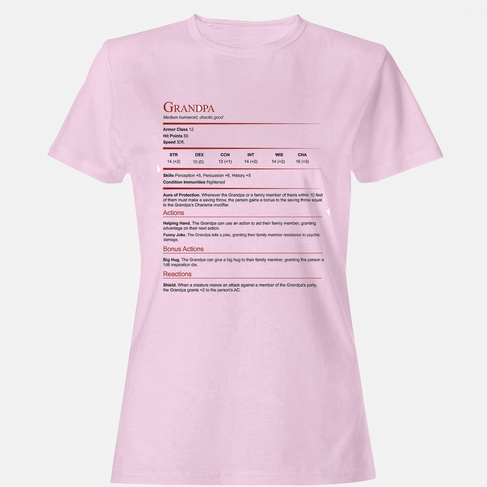 Grandpa Stat Block Women's T-Shirt - Light Pink - 9