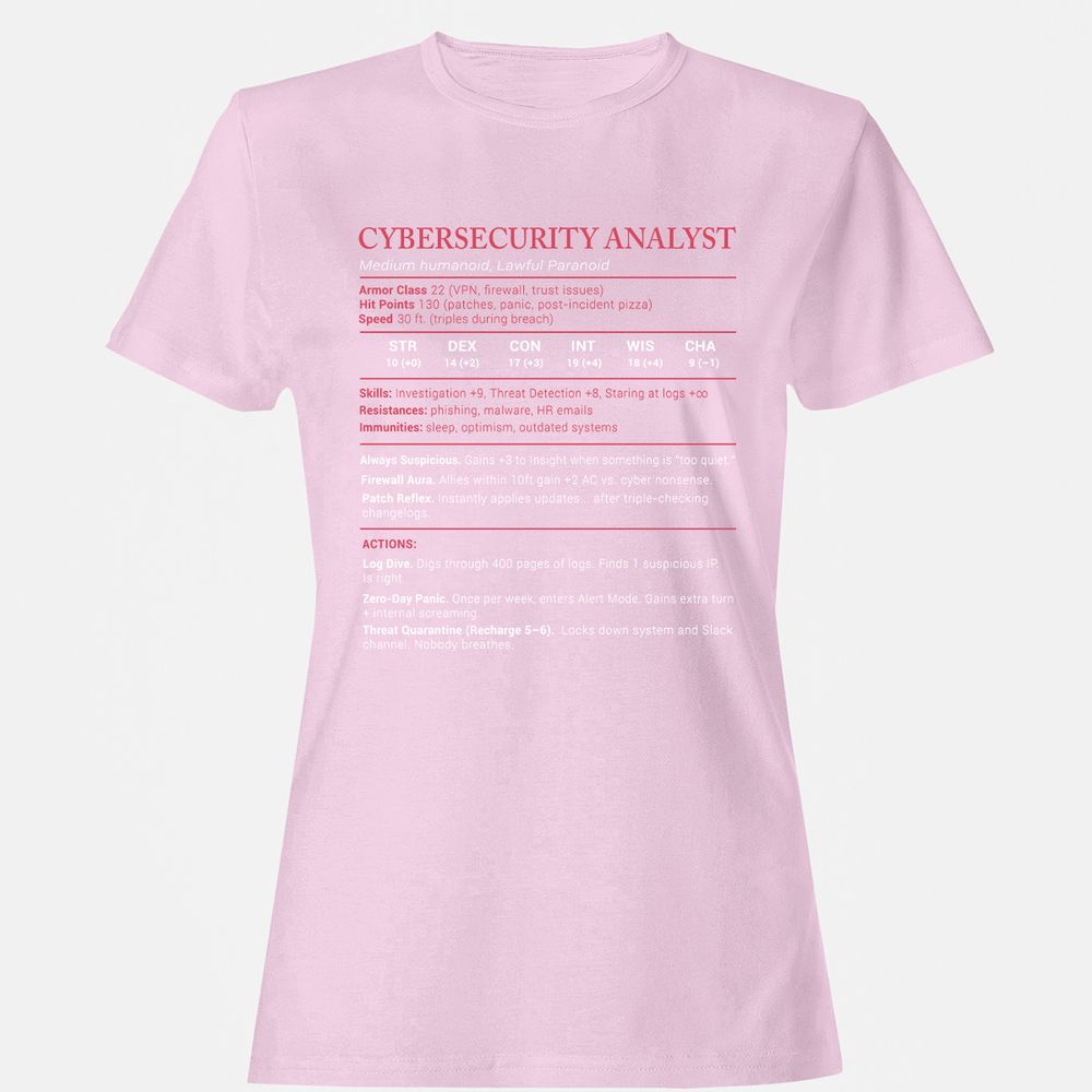 Cybersecurity Analyst Stats Women's T-Shirt - Light Pink - 9
