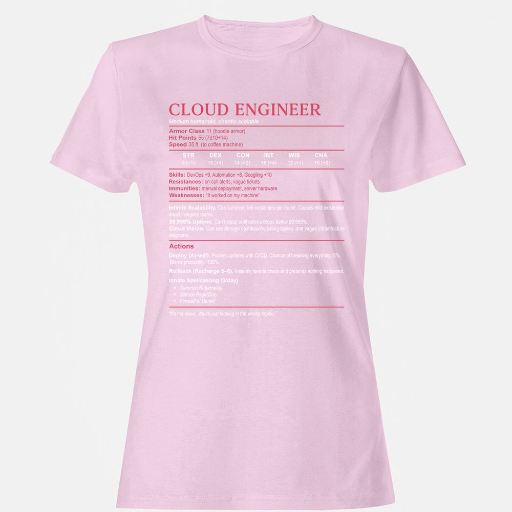 Cloud Engineer Stats Women's T-Shirt - Light Pink - 9