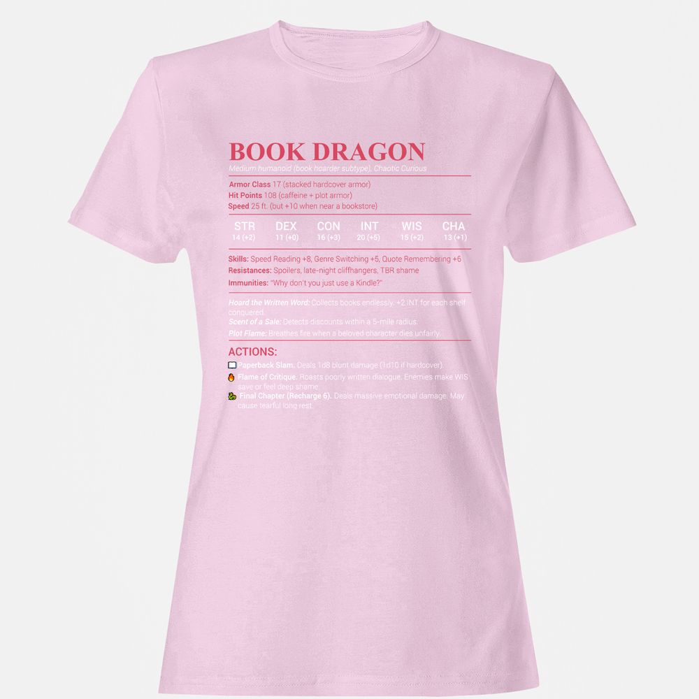 Book Dragon Stats Women's T-Shirt - Light Pink - 9