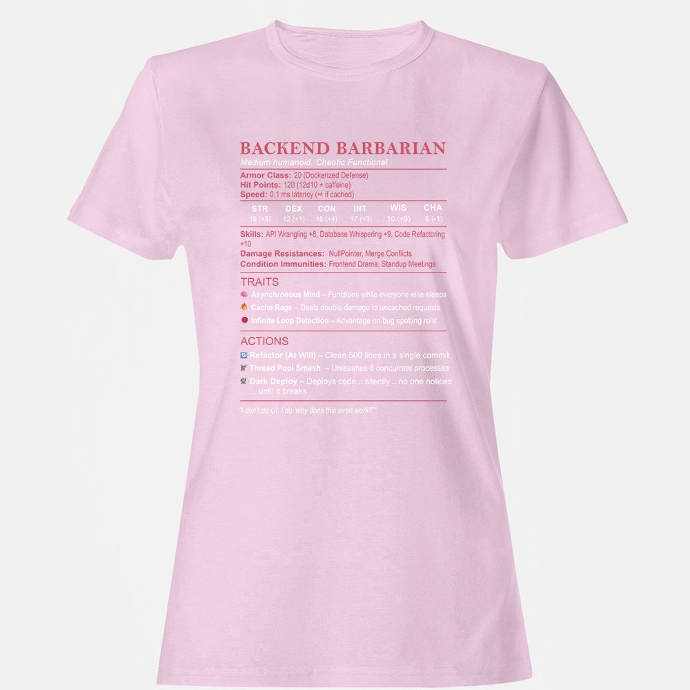 Backend Barbarian Stats Women's T-Shirt - Light Pink - 9