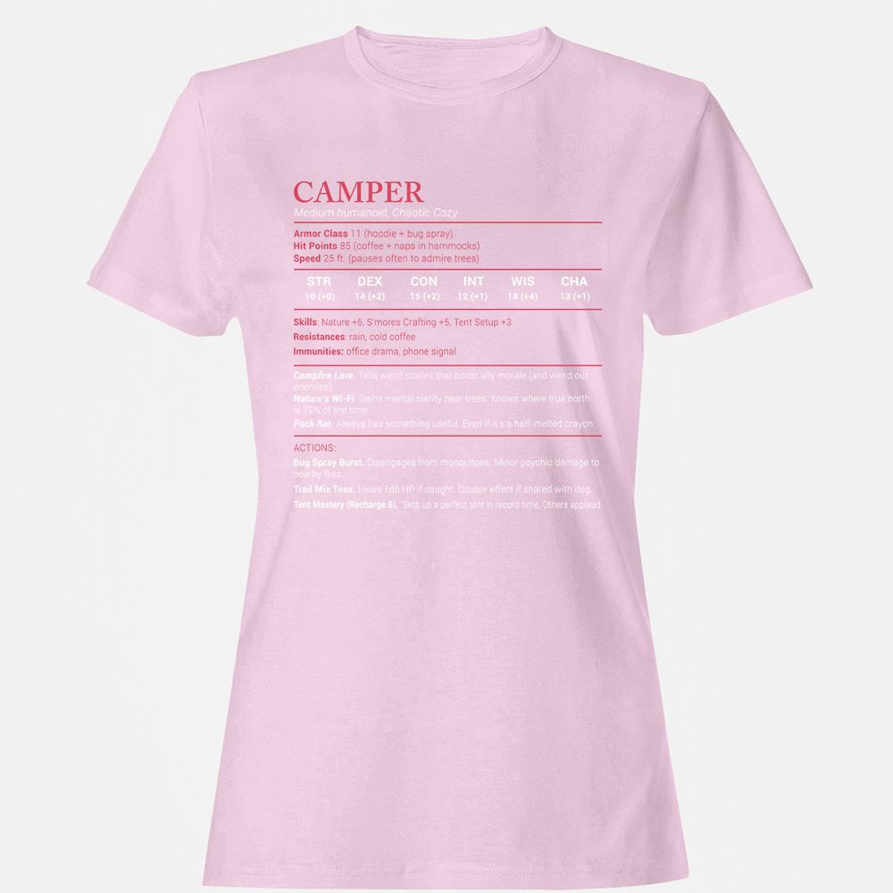 Camper Stats Women's T-Shirt - Light Pink - 9
