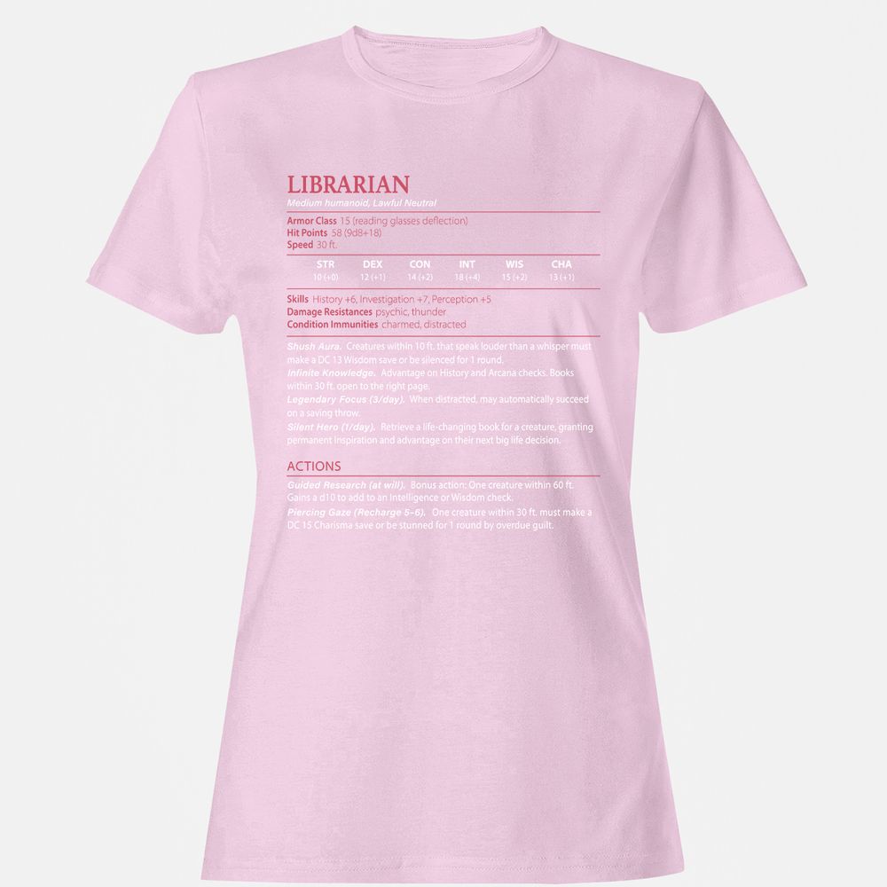 Librarian Stats Women's T-Shirt - Light Pink - 9
