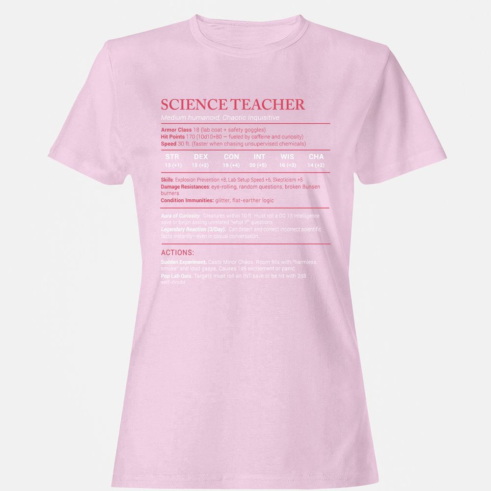 Science Teacher Stats Women's T-Shirt - Light Pink - 9