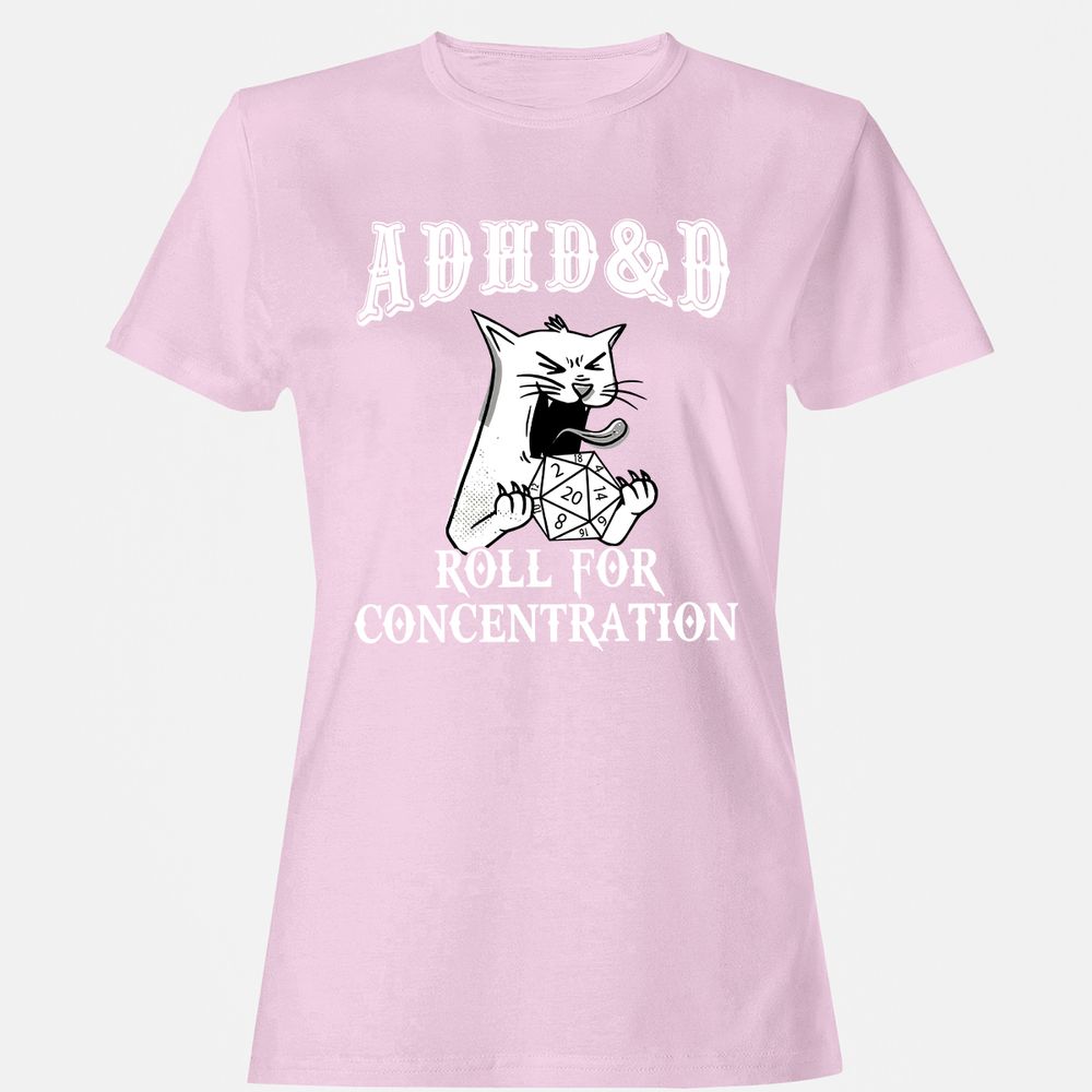 Cat ADHD&D Roll For Concentration Women's T-Shirt - Light Pink - 9
