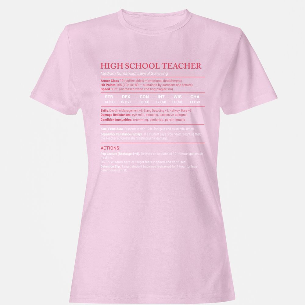 High School Teacher Stats Women's T-Shirt - Light Pink - 9