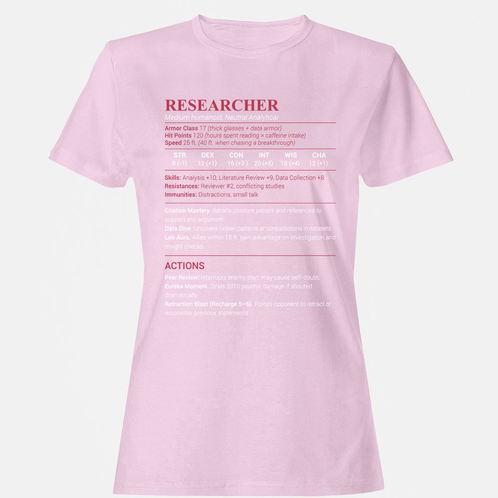 Researcher Stats Women's T-Shirt - Light Pink - 9