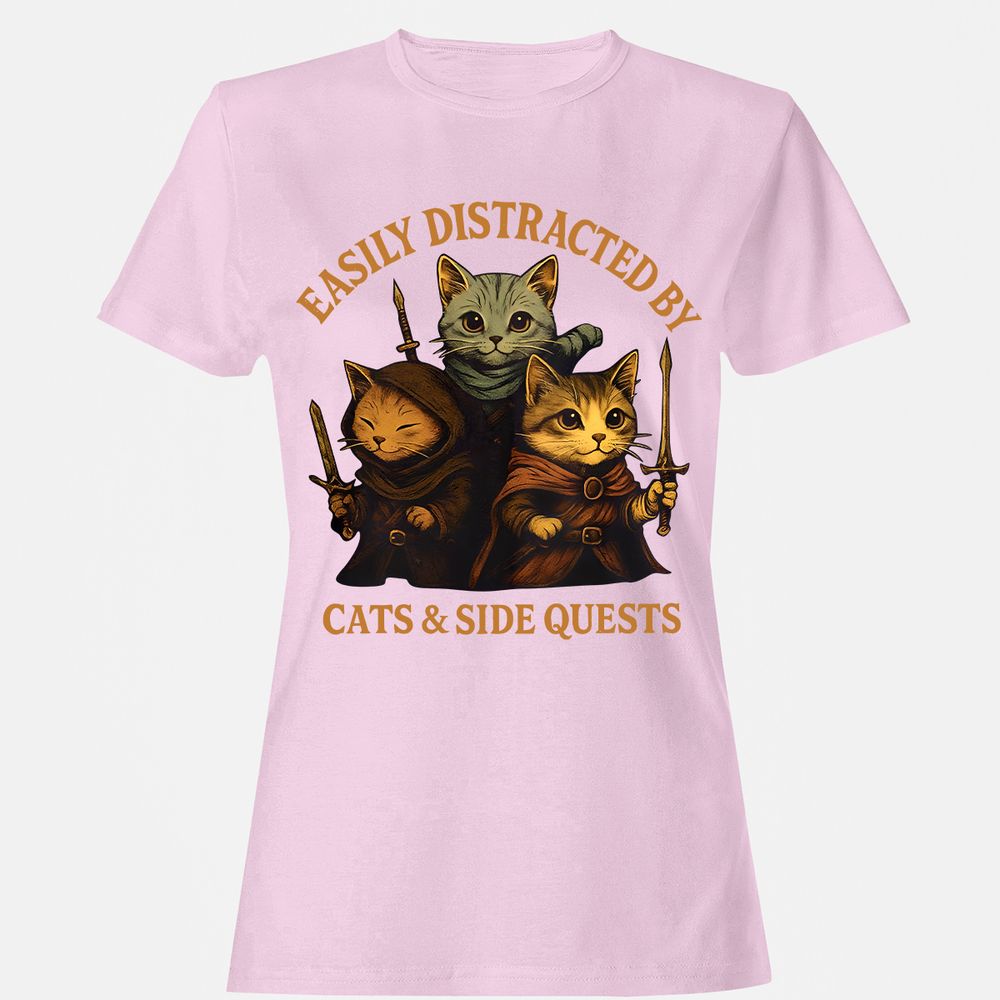 Easily Distracted By Cats & Side Quests Women's T-Shirt - Light Pink - 9