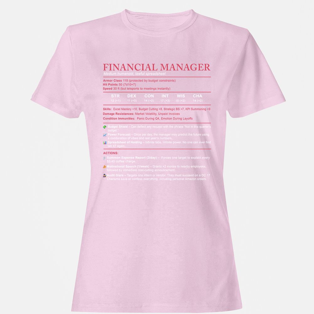 Financial Manager Stats Women's T-Shirt - Light Pink - 9
