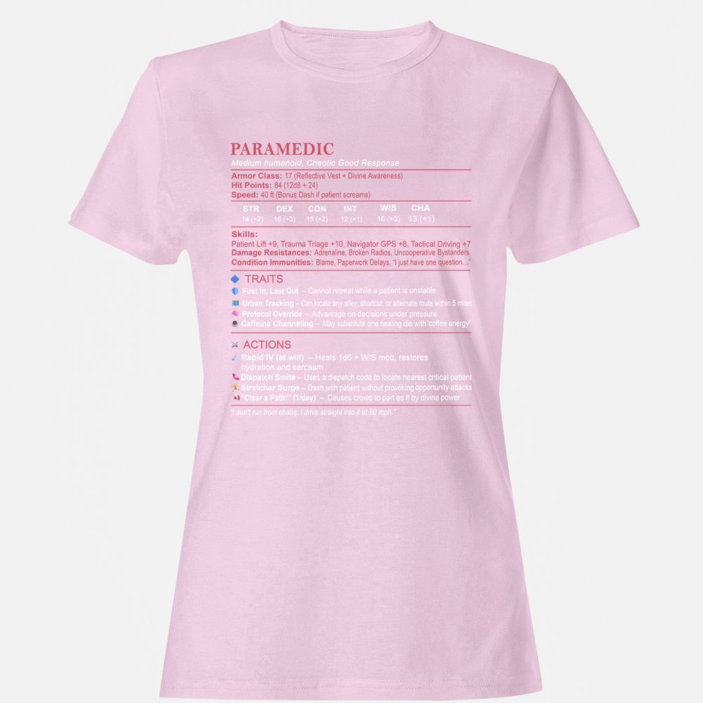 Paramedic Stats Women's T-Shirt - Light Pink - 9
