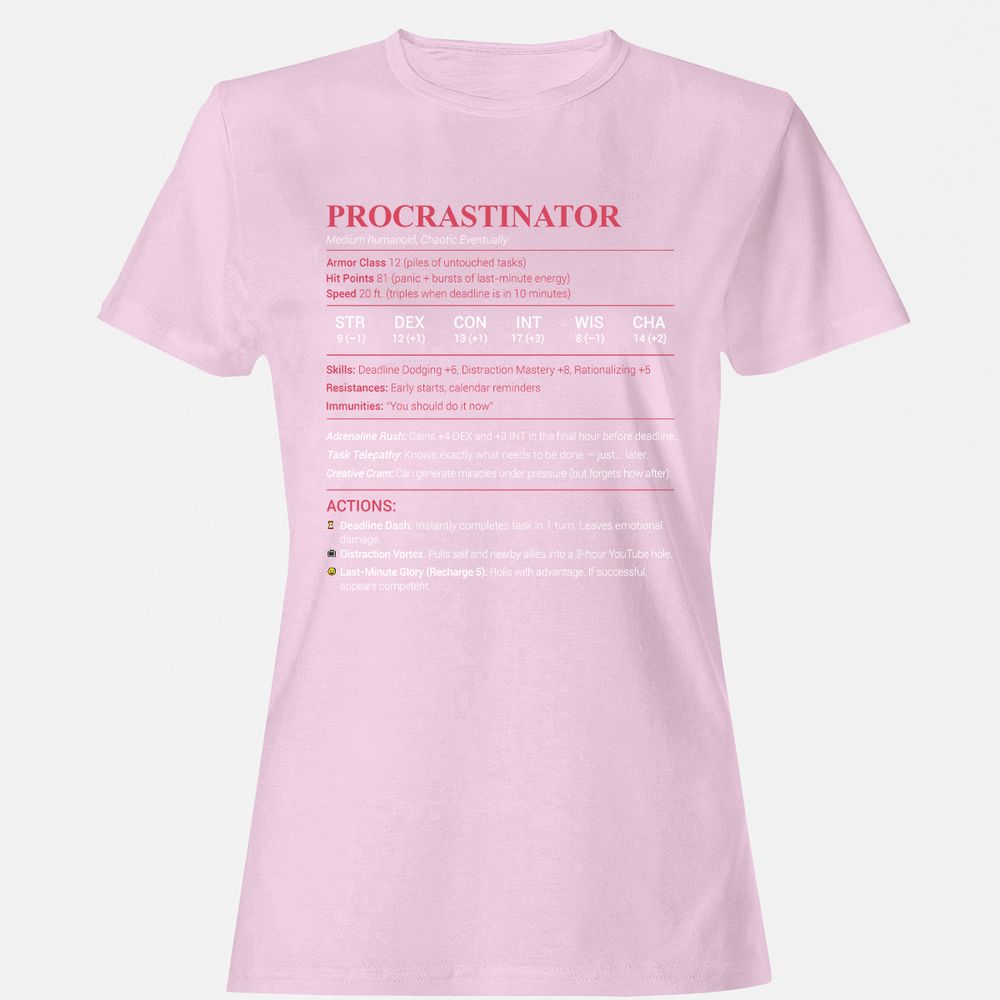 Procrastinator Stats Women's T-Shirt - Light Pink - 9