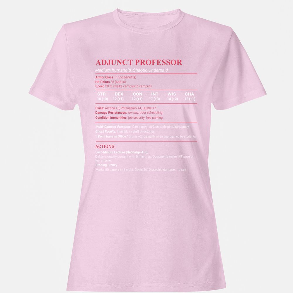 Adjunct Professor Stats Women's T-Shirt - Light Pink - 9
