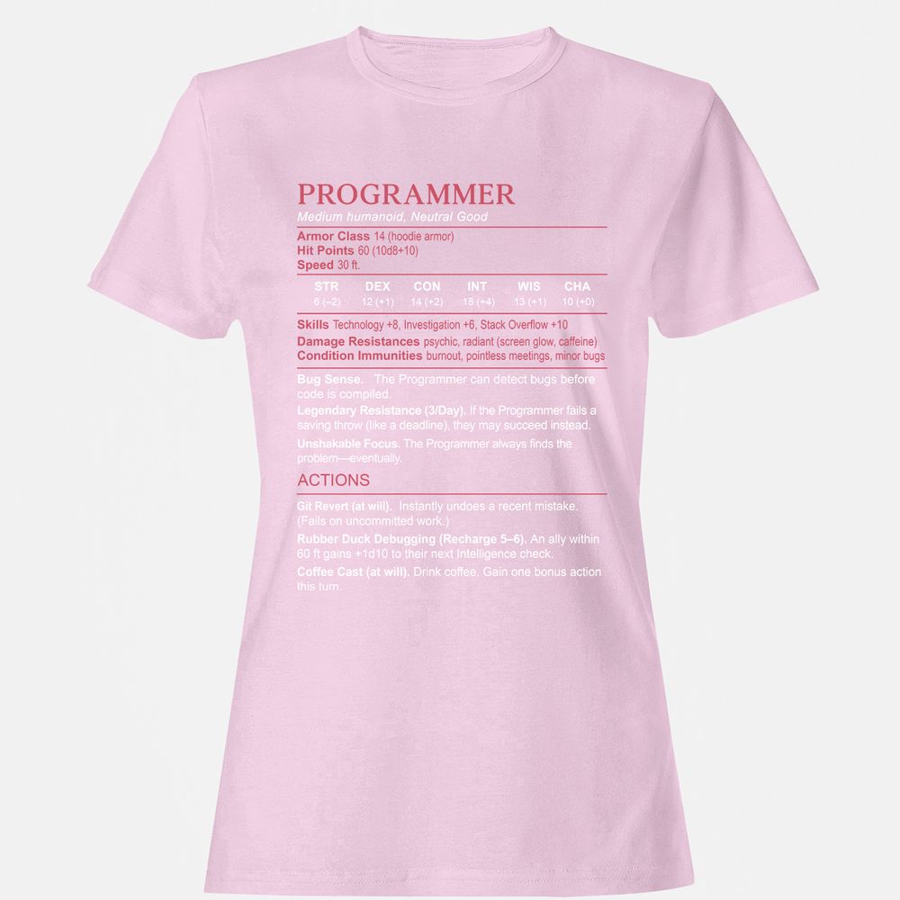 Programmer Stats Women's T-Shirt - Light Pink - 9
