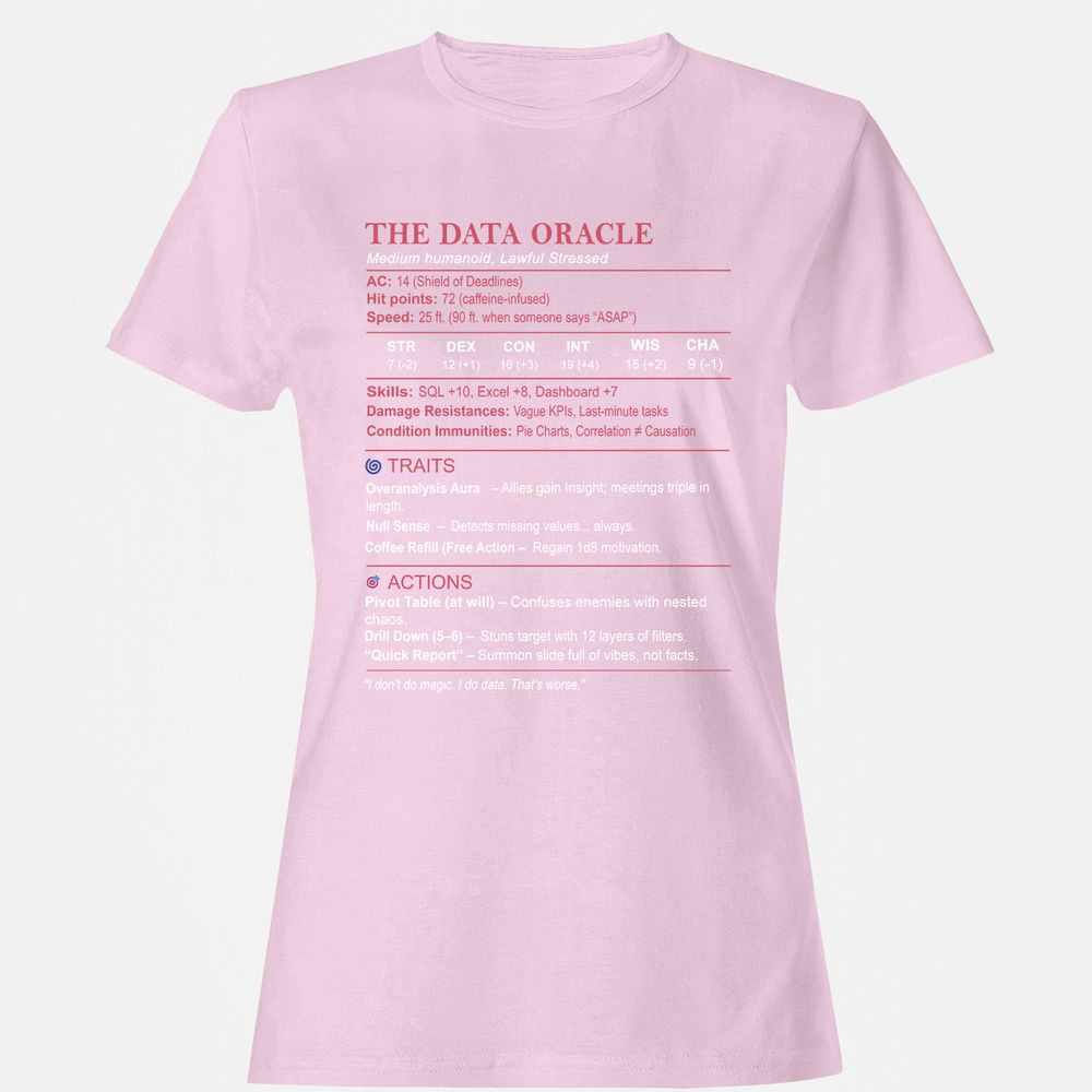 Data Analyst Stats (The Data Oracle) Women's T-Shirt - Light Pink - 9