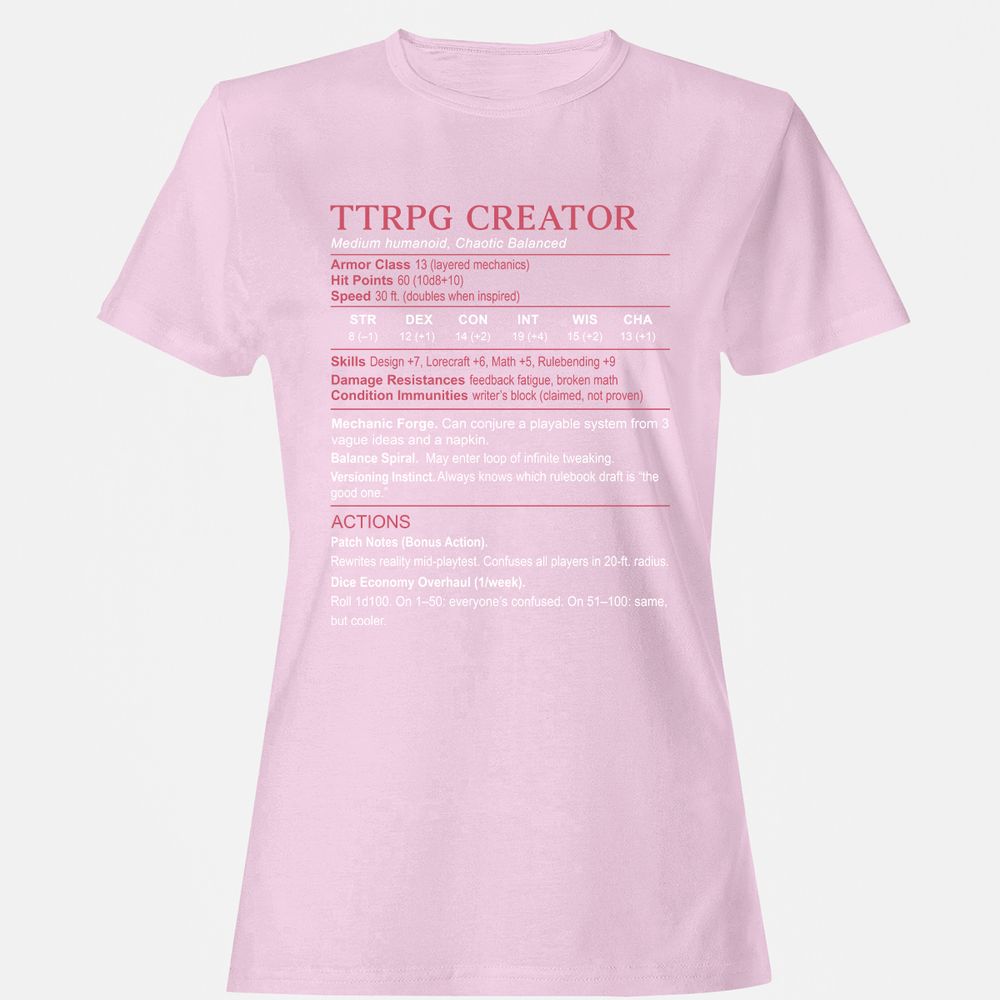 TTRPG Creator Stats Women's T-Shirt - Light Pink - 9