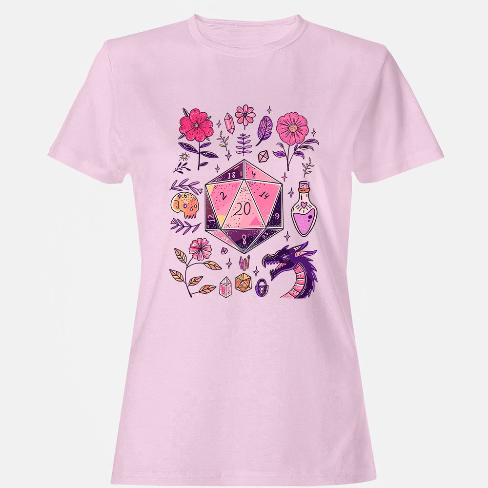 Mystic D20 Floral Dice Art - Light Pink - 9