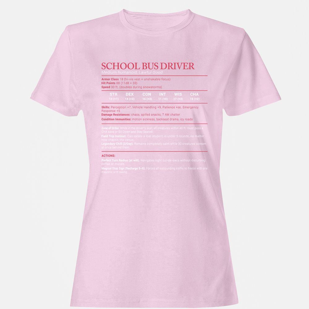 School Bus Driver Stats Women's T-Shirt - Light Pink - 9