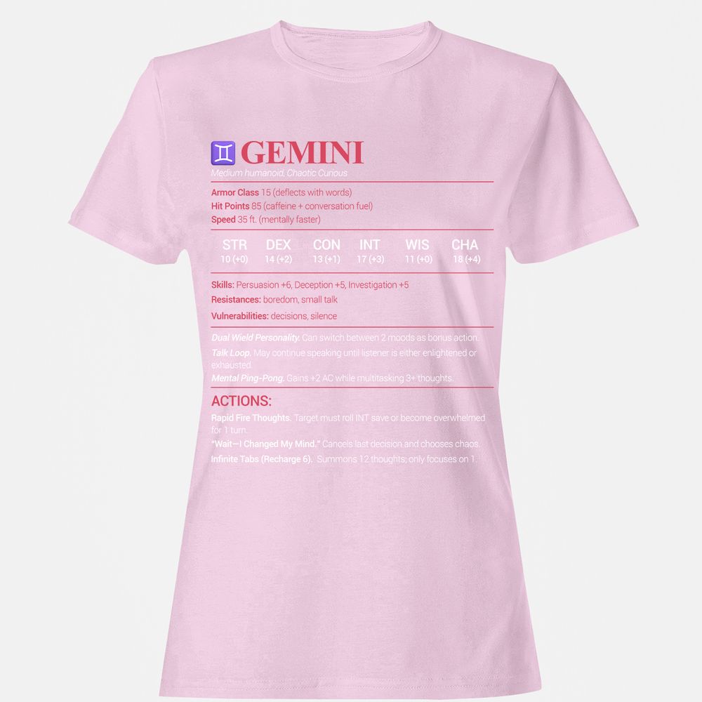 Gemini Stats Women's T-Shirt - Light Pink - 9