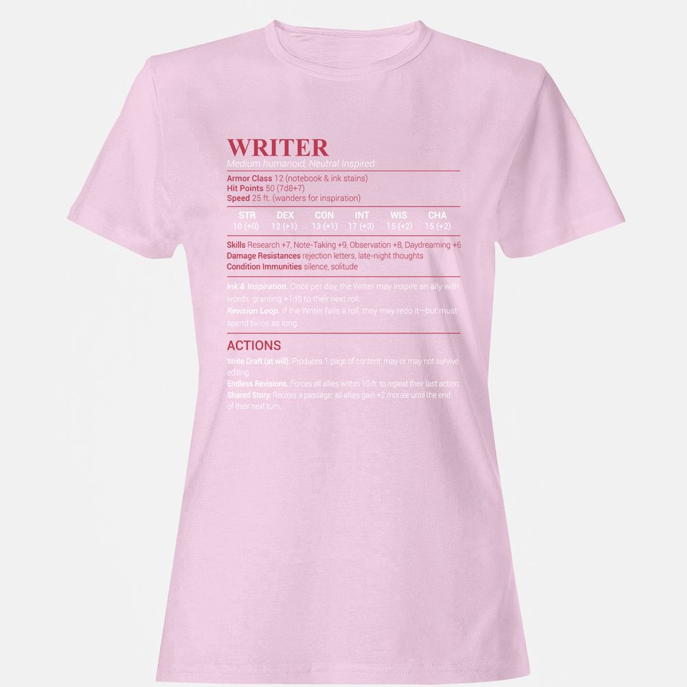 Writer Women's T-Shirt - Light Pink - 9