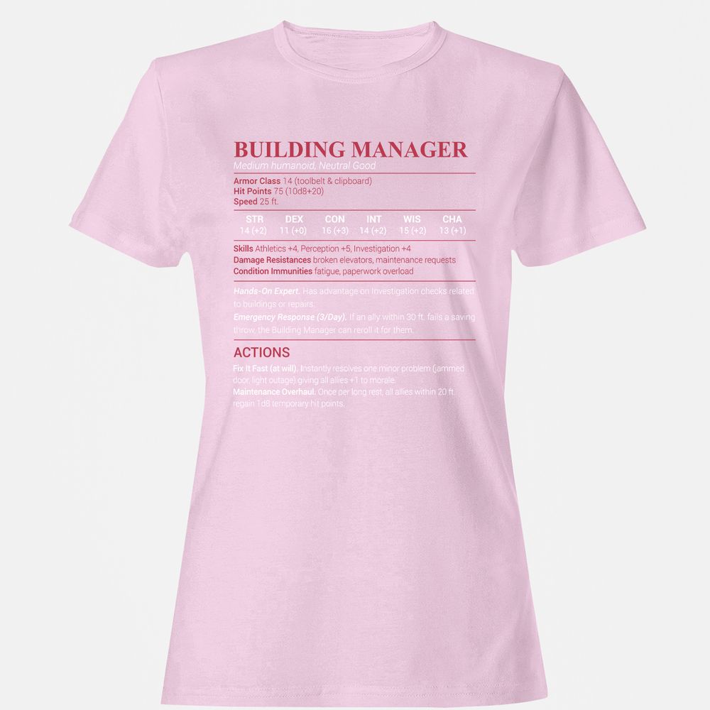 Building Manager Women's T-Shirt - Light Pink - 9